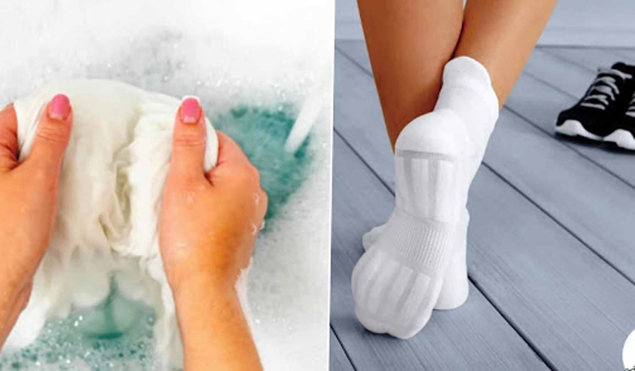 Отмыть носки. Белые носки. Отстирать белые носки. Чистые белые носки. Отбельные носки.